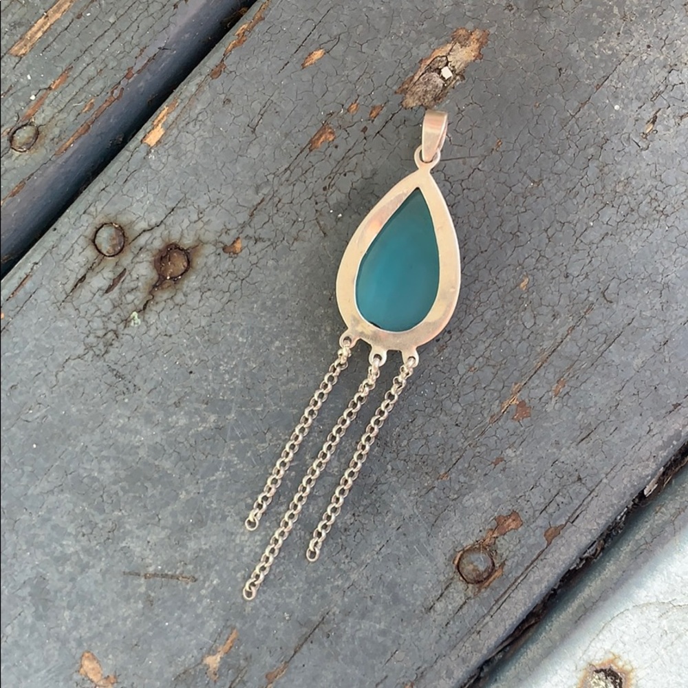 Sterling Tear Drop Glass Dangle Chain Pendant - Picture 12 of 17